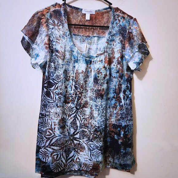 Dressbarn Blue Abstract Rhinestone Mixed-Media Tee | Boho and Y2K | Size M - Picture 5 of 11